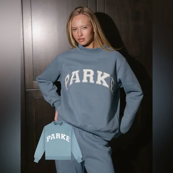 NWT PARKE Sport Fleece Varsity Mockneck - Glacier + White - Picture 1 of 7